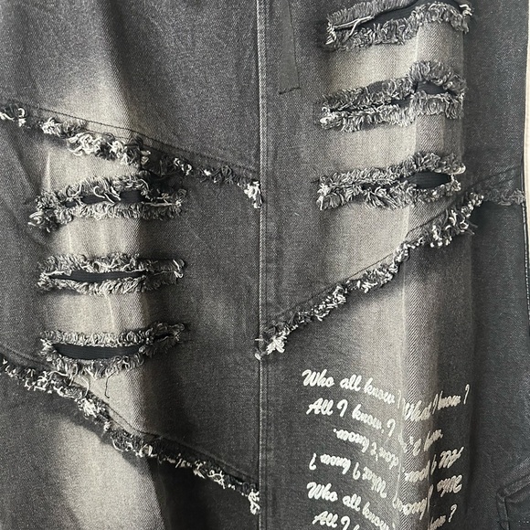 Black Distressed Look Denim Medium Skirt - Picture 3 of 6